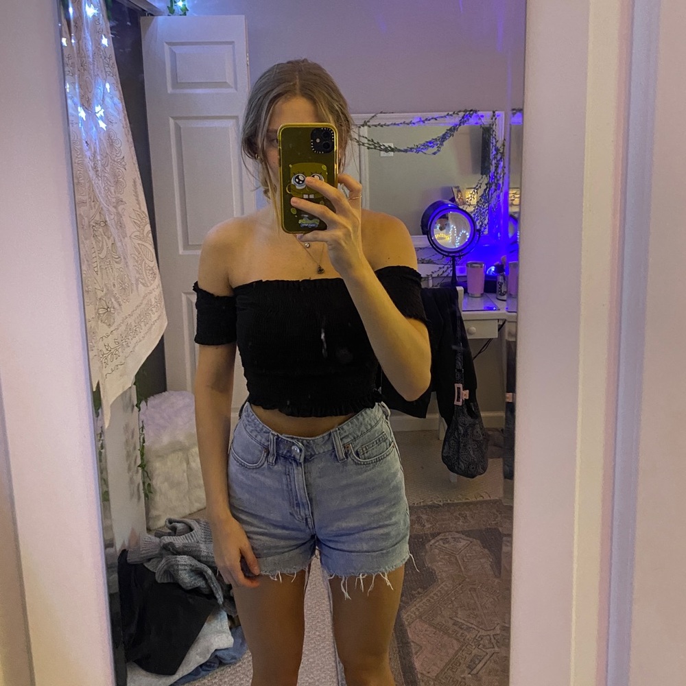 black off-the-shoulder top